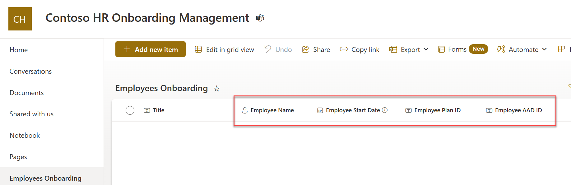 &quot;Employee Onboarding list&quot;